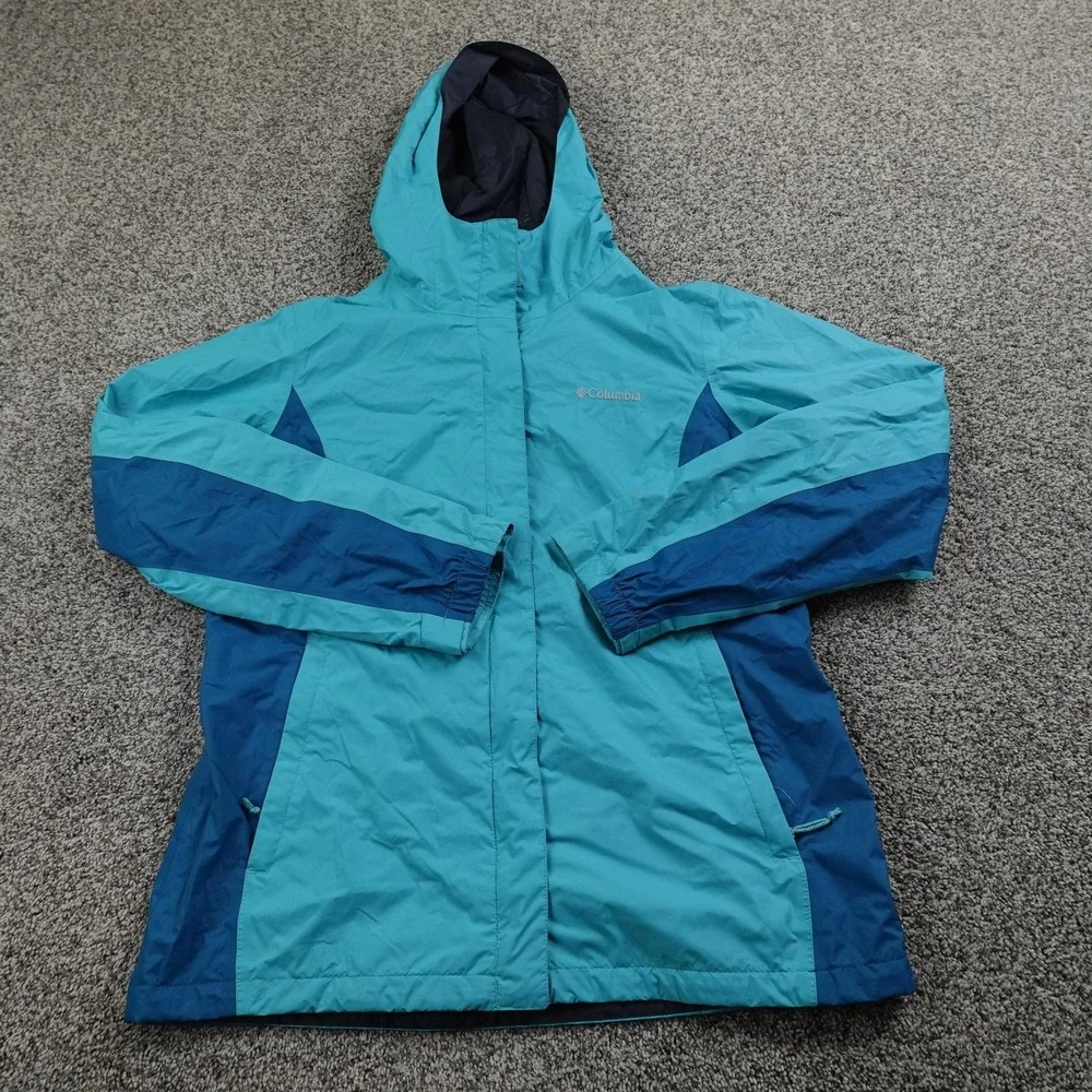 Columbia Jacket Womens L Blue Omni Tech Hooded Waterproof Coat‎ Outdoor Hiking